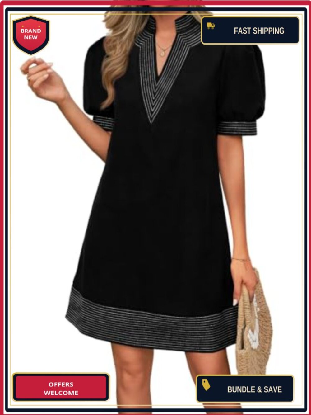 Womens V Neck Puff Sleeve Boho Mini Shift Dress Floral Color Block Pockets